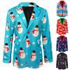 Mens Christmas Printing Santa Jacket Outwear Turn-Down Collar Coat