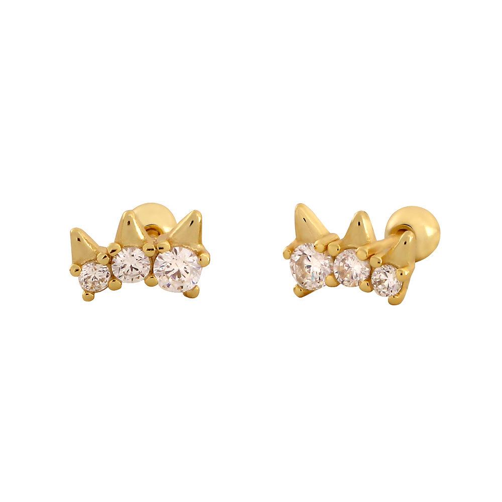 European & American S925 Silver Cross Stud Earrings with Rhinestones and Rivet Design for Cartilage.
