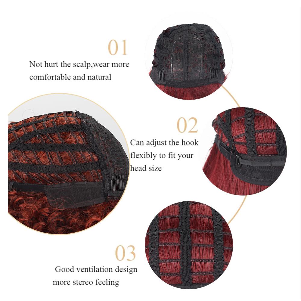 LISI HAIR Women Shoulder Length Red Wine Straight Bob Wig with Bangs Synthetic Fiber Natural Straight Bob Wig Cosplay Daily