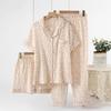 Damen Zweiteiliges Set Rundhals Langarm Oberteile Gummiband Hose Pyjama Set Freizeitanzug