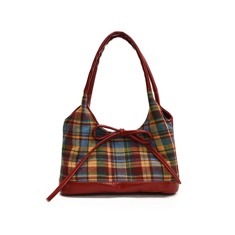 Новый тренд колледж стиль клетчатая сумка-подмышка сумка-корзина для овощей ретро универсальная на плечо женская сумка