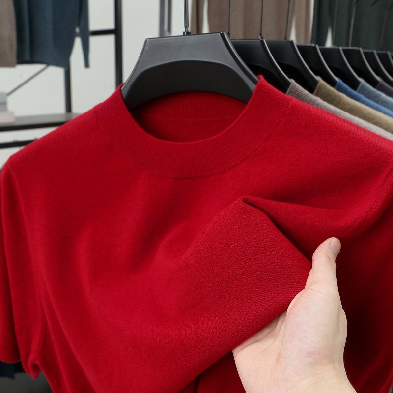 Men's 100% Wool Round Neck Sweater - Solid Color, Long Sleeve, High-End Casual Base Layer for Autumn/Winter