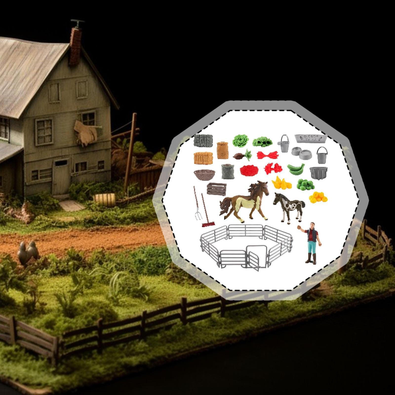 Horse and Horseman Playset Pretend Action Figures Collection Ornament Equestrian Toys Barn Toy for 10206