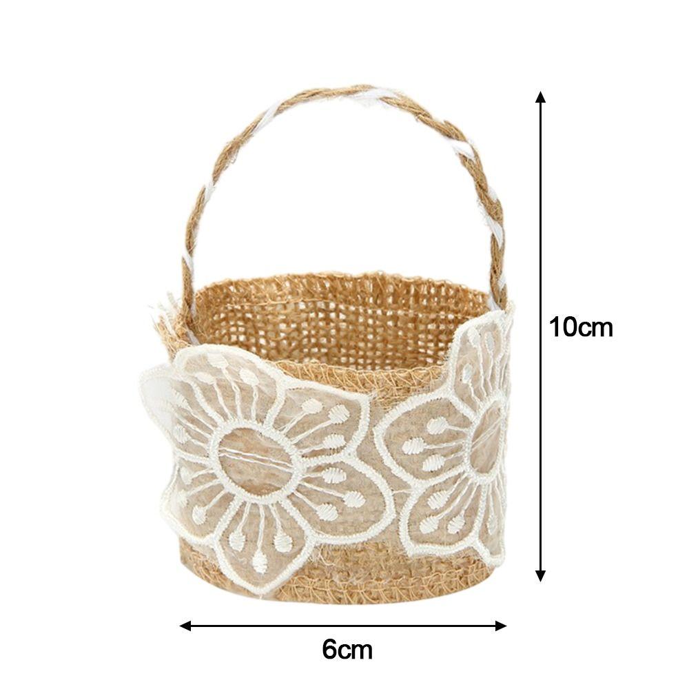 2pcs Lace Bowknot Flower Girl Basket Retro Candy Gift Bag  Wedding Ceremony Party Decoration