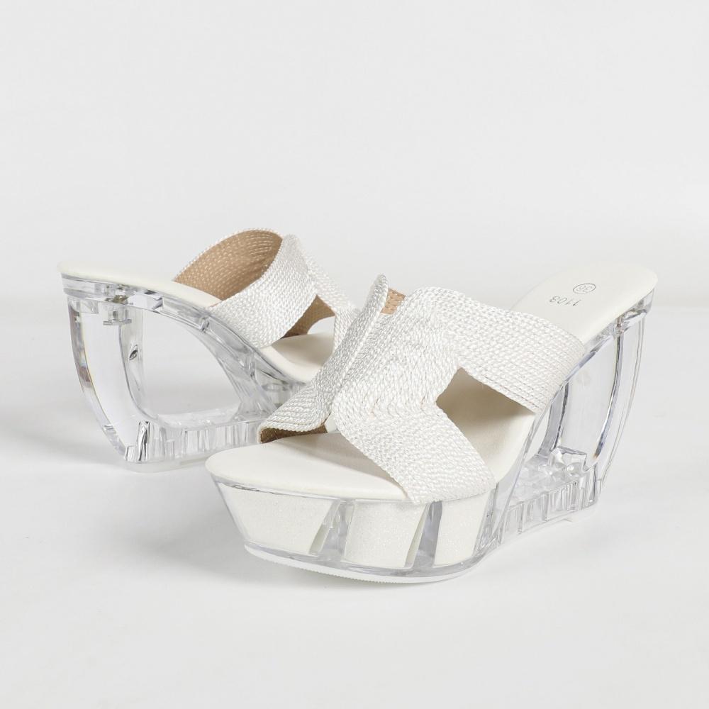 10.5cmEuro Crystal Chunky Heel Slippers Rhinestone Platform Shoes LFD-1108WG-F3