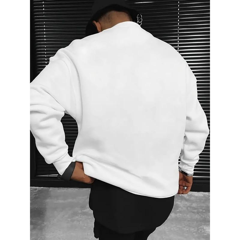 1pc Men'S Fashionable Merry Christmas Print Crew Neck Sweatshirt, Polyester Knit Fabric with Slight Stretch, Loose Fit Long Sleeve Warm Sweater