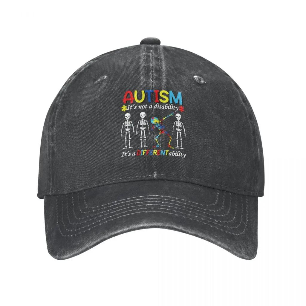 Autism Skeleton Dabbing Baseball Caps  Distressed Denim Sun Cap It's A Different Ability Awareness Outdoor Caps Hat