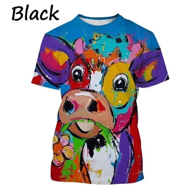 Fashion 3D T-shirt Personality Oil Painting Cow Face Graphic T Shirts Short-sleeved Animal Printing Tees Tops Casual Oversized Mens Tshirt