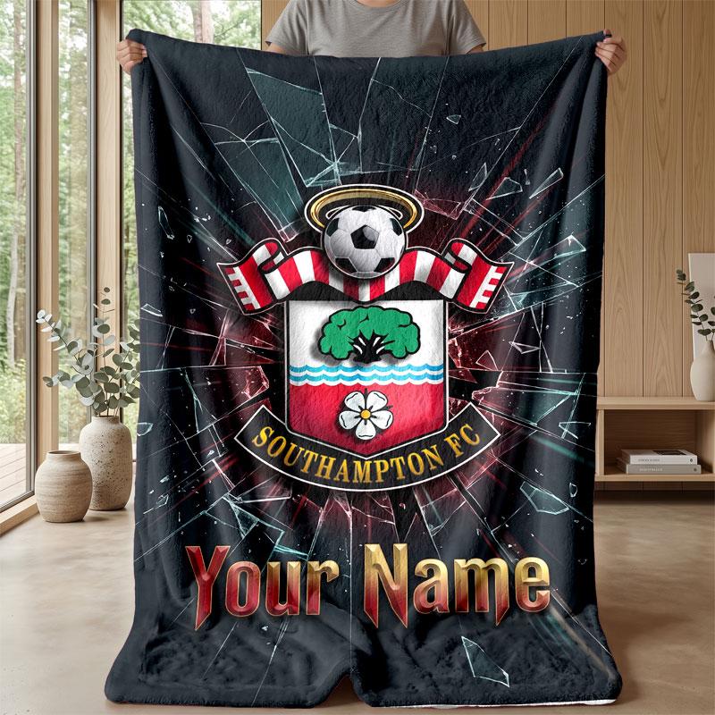 Coperta in Flanella Southampton FC con Testo Nome Personalizzato Logo Calcio Coperta in Pile Personalizzata Regalo Speciale per Divano Camera da Letto Casa