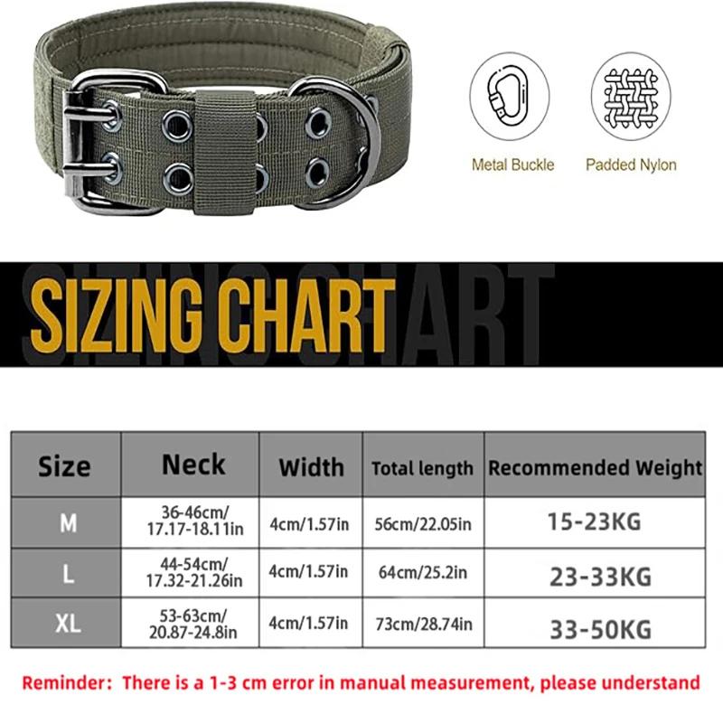 Tactical Military Dog Collar Adjustable Heavy Duty Nylon Pet Collar with Metal Buckle for Medium Large Dogs