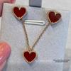 Rose Gold Heart Necklace & Earrings Set - 18K Plated with Agate Heart Design