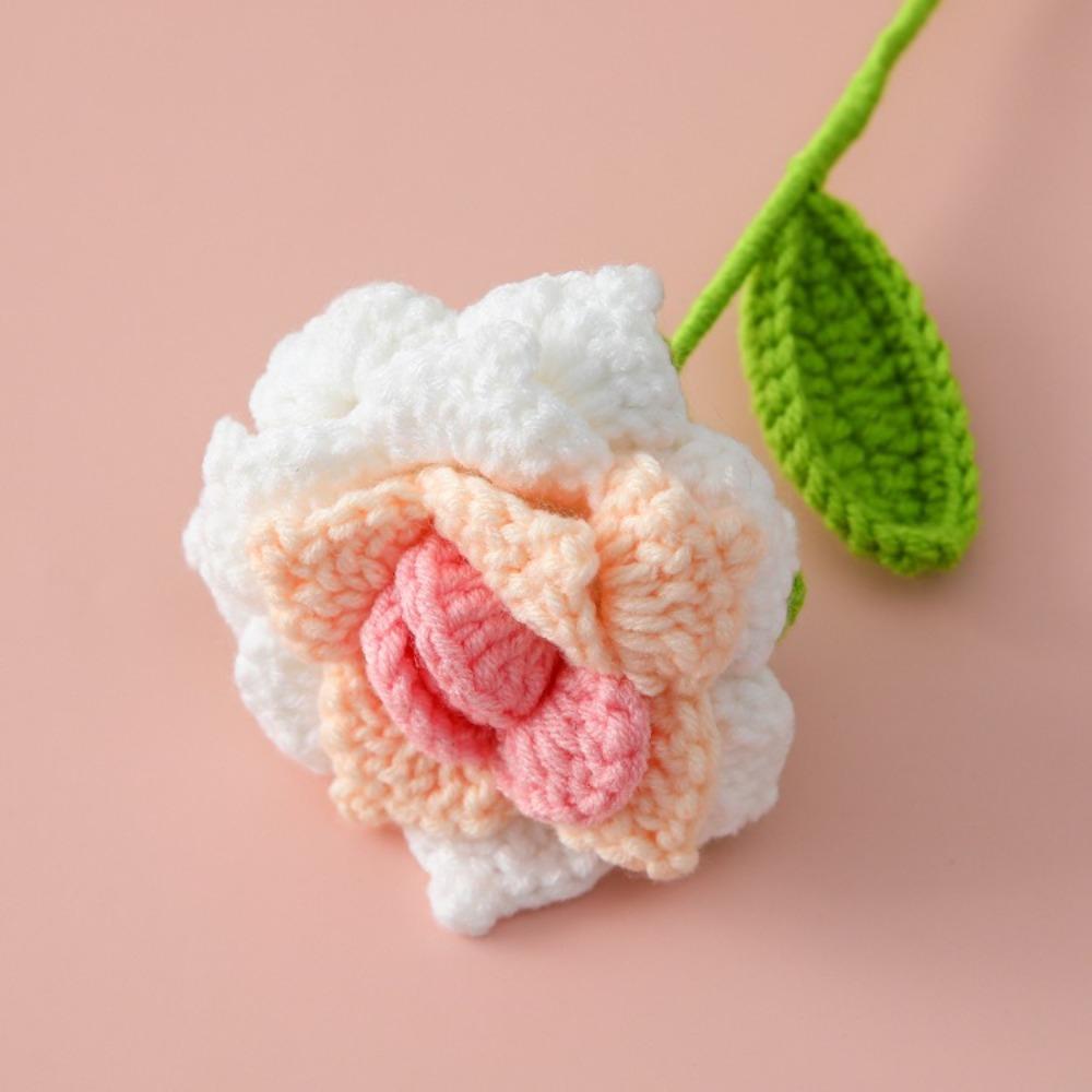 DIY Hand Woven Roses Pointed Leaf Romantic Knitting Flowers New Crochet Rose Flower  Anniversary