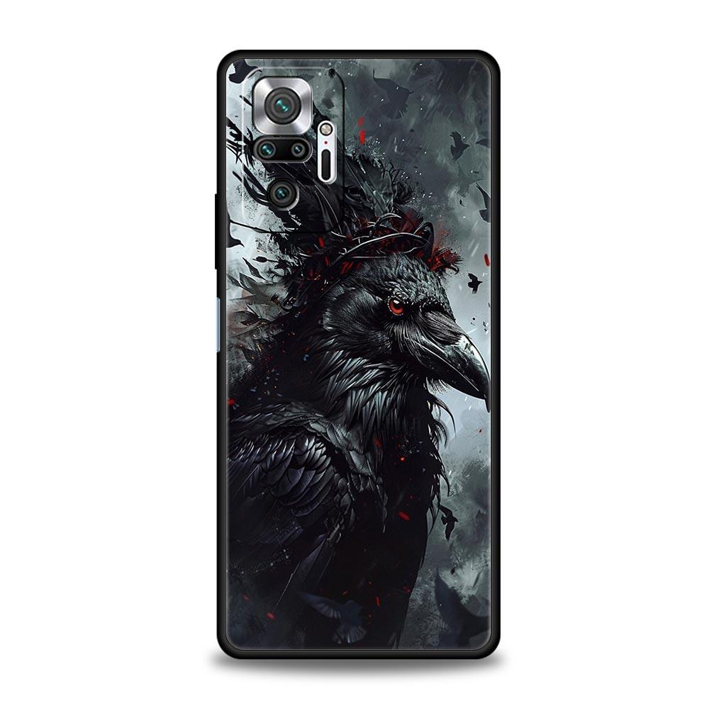 Black Raven Phone Case Cover for Redmi 14C 10C Note 15 14 13 12 10 11 K40 Pro Plus 5G Soft TPU Shockproof Shell Fundas Capas Bag