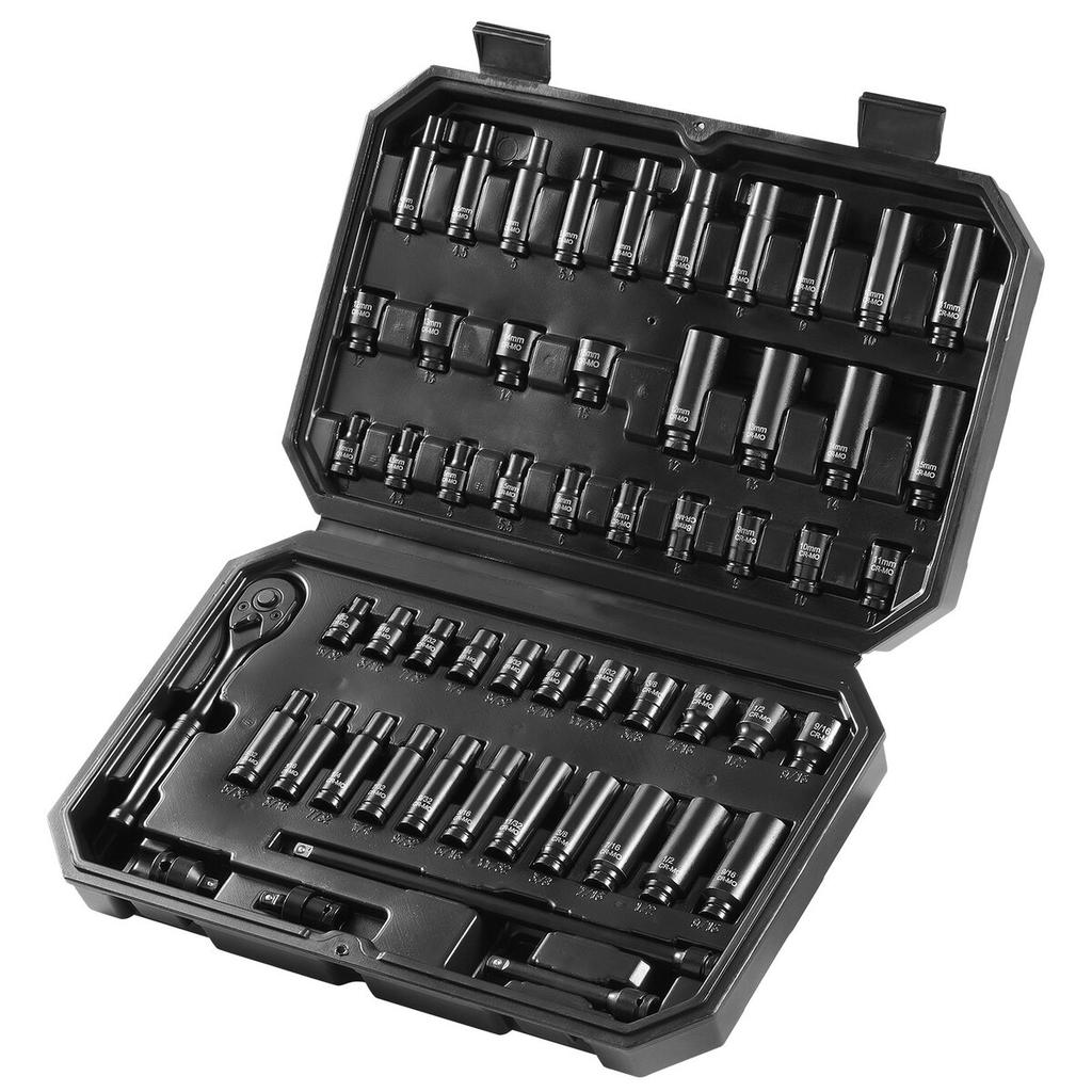 Impact Sockets Set 55pcs 6-Point 1/4" Drive Bit Ratchet Tool Kit Case
