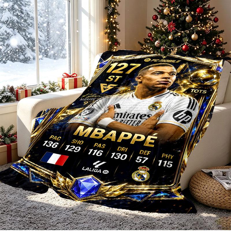 Kylian Mbappe Pattern Blanket for Home Decoration, Bed, Sofa, Car Travel, Camping, Suitable for All Seasons, Birthday Christmas Gift