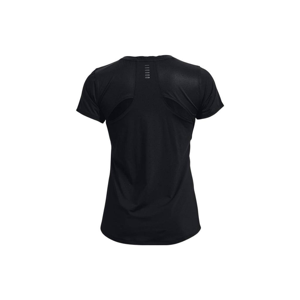Under Armour Back Hollow Out Elastic Round Neck Training Running Breathable Short Sleeve T-Shirt Women Tops Black 1369764-001