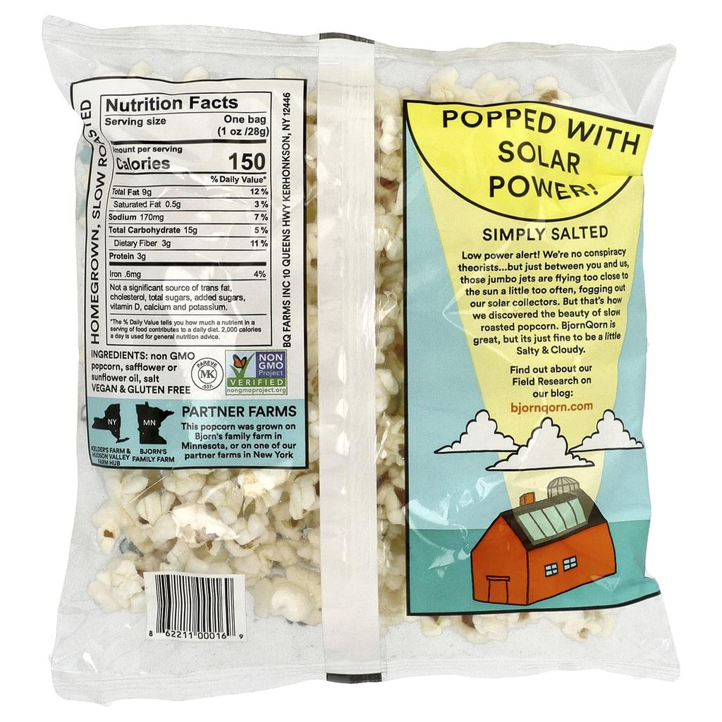BjornQorn, Sun Popcorn, Cloudy Salty, 28g (1oz)