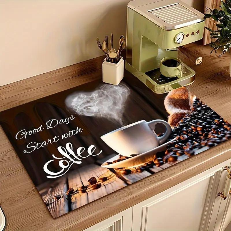 Creative Pattern Printed Coffee Machine Mat Desktop Drainage Pads Kitchen Countertop Quick Water Absorbing Utensil Drain Pad Washable Mats 1pcs
