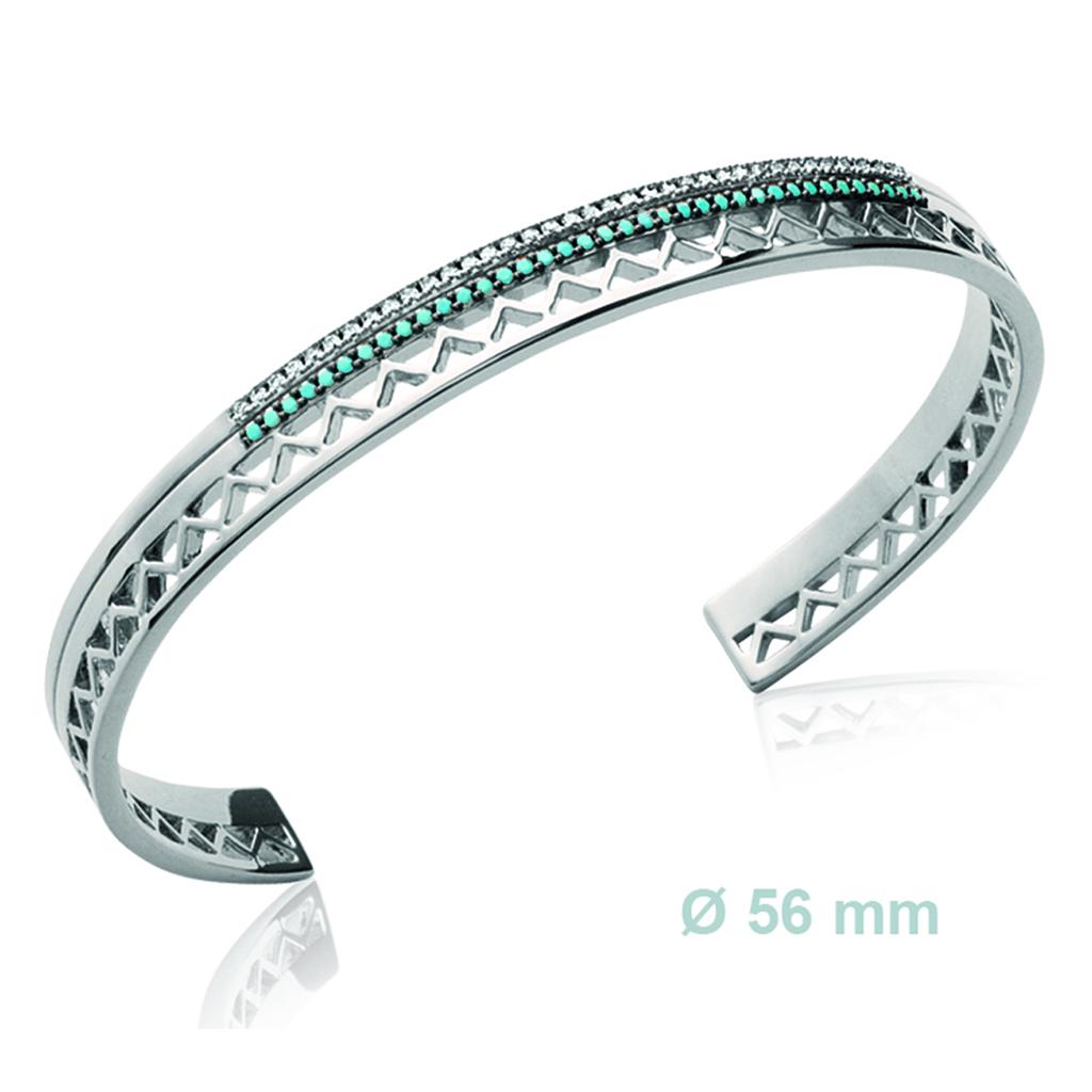 Les Trésors De Lily [N6206] - Open Silver Bracelet 'Navajos' Turquoise Silver - 56 Mm 6 Mm
