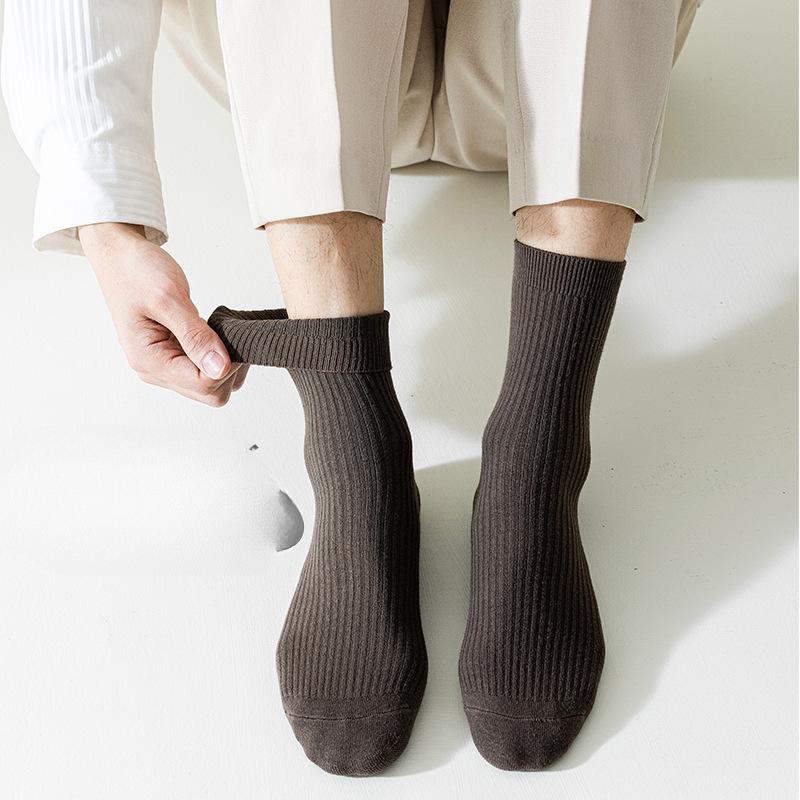 5 Pairs of Pure Cotton Socks, Men's Spring and Autumn Mid-calf Business Socks, Double-needle Men's Anti-odor and Sweat-absorbing Cotton Socks
