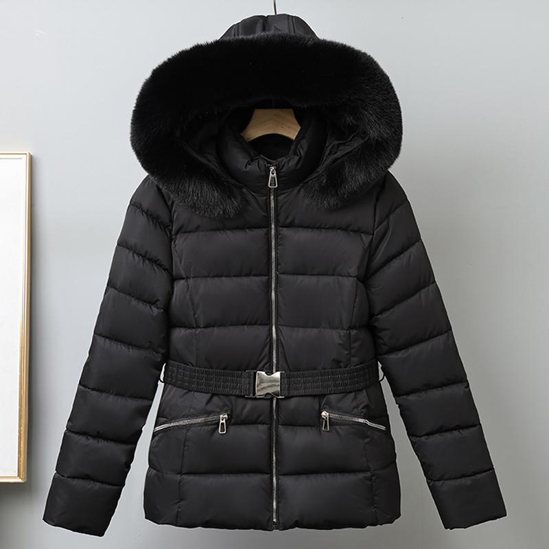 

Модное зимнее пальто женское парки с капюшоном воротник из искусственного меха толстые теплые женские куртки с поясом M