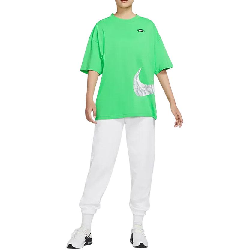Nike Printed Round Neck Short Sleeve T-Shirt With Large Swoosh, American Vintage, Regular Shoulder Women Tops Green DV3320-362