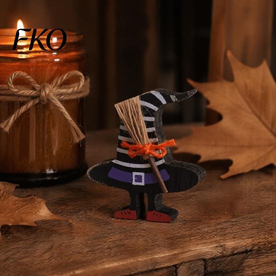 Halloween Home Decor Wooden Table Sign, Cute Ghost Witch Hat Bat Freestanding Tiered Artisan Crafted Wood Signs Tray Ornament, Rustic Farmhouse