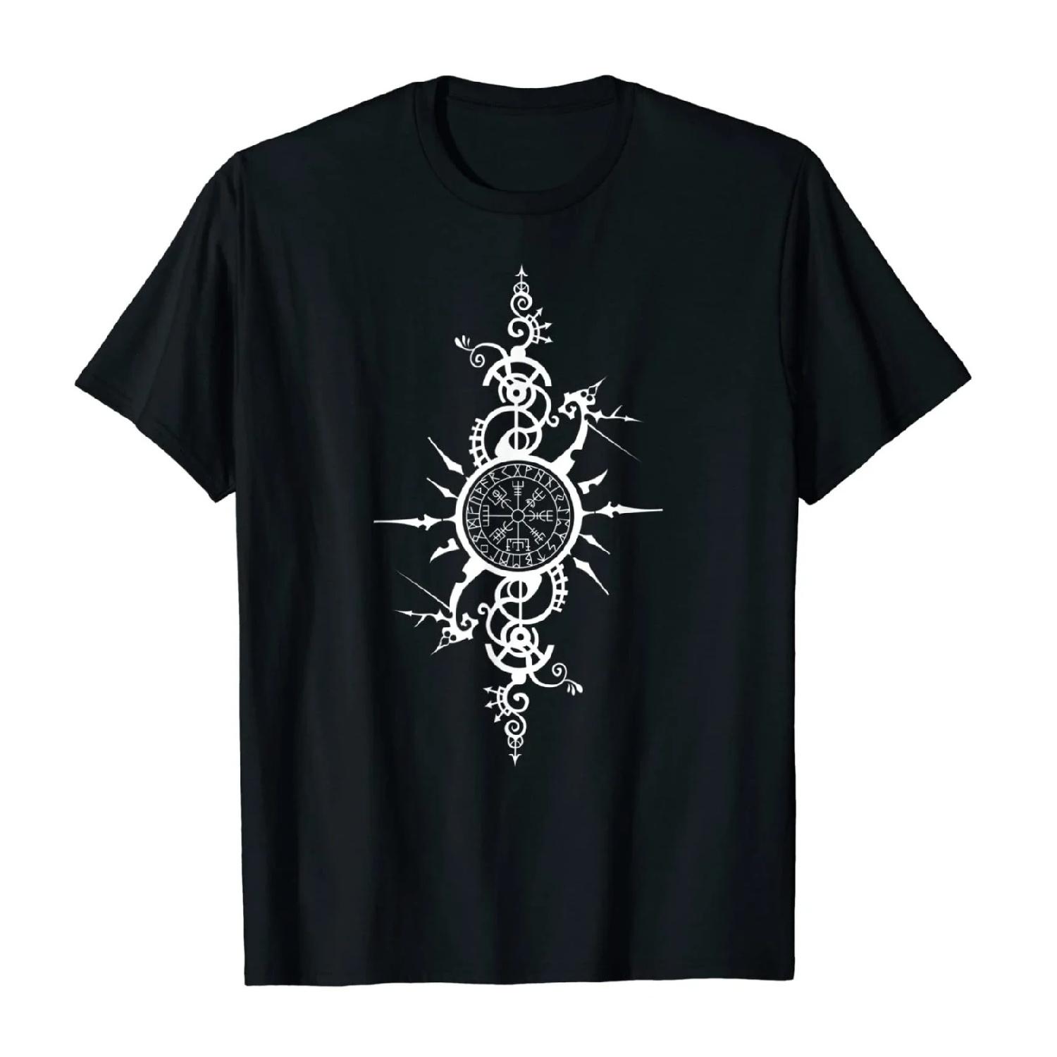 Celtic Nordic warriors Compass Vegvisir Rune Nordic Symbol T-Shirt S чёрный