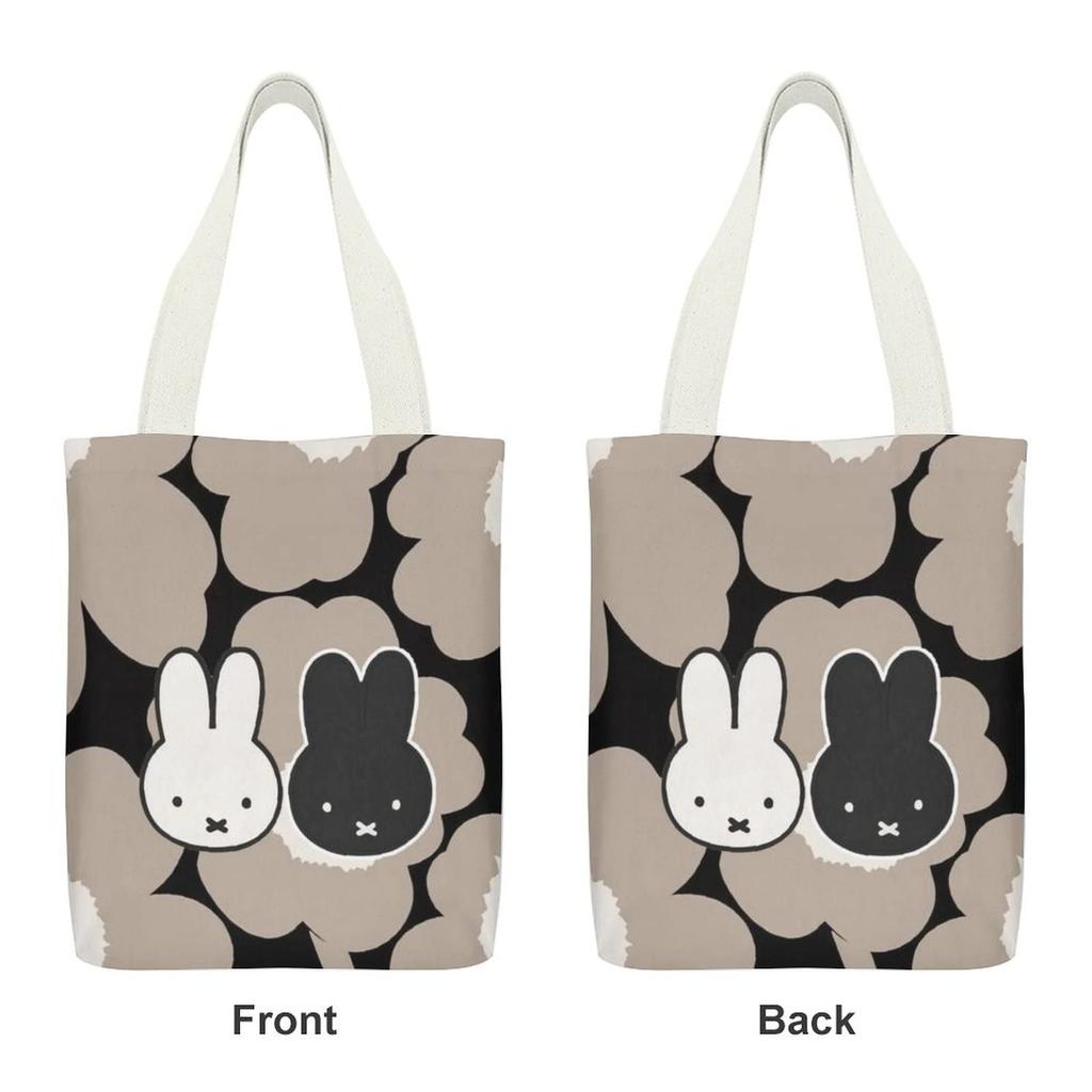 Miffy Tote Bag A4 Canvas Bag Shopping Bag Shoulder Bag Carrying Bag Large Capacity Canvas Convenience Store Bag with Pocket for Commuting to Work or