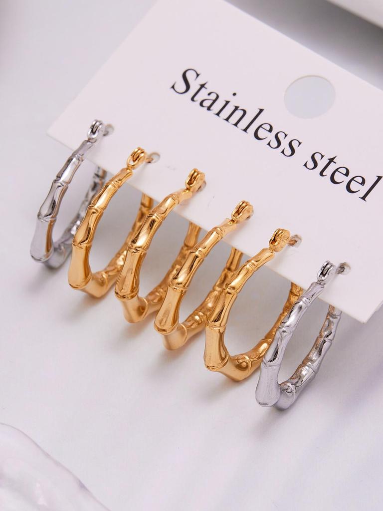 Qiong Yao Bamboo Joint Stainless Steel Earrings - PVD Gold-Plated Fashionable Color-Retaining Earrings for Women