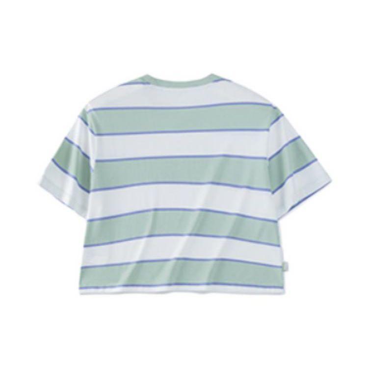 Anta Lifestyle Series Logo Letter Striped Round Neck Loose Short Sleeve T-Shirt Women T-Shirt Mugwort-Green 162328141-2