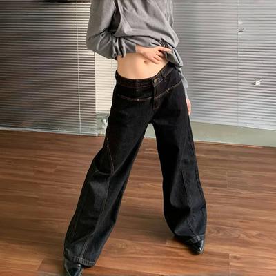 ZYLLO Women Jeans High Waist Vintage Straight Baggy Denim Pants Streetwear Y2K American Style Fashion Wide Leg Denim Trouser