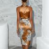 Spring New European and American Style Neck Printing Satin Dress Elegant Temperament Evening Dress