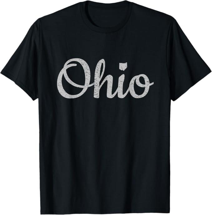 

State of Ohio Pride Script Text Distressed Design Gifts T-Shirt 4XL