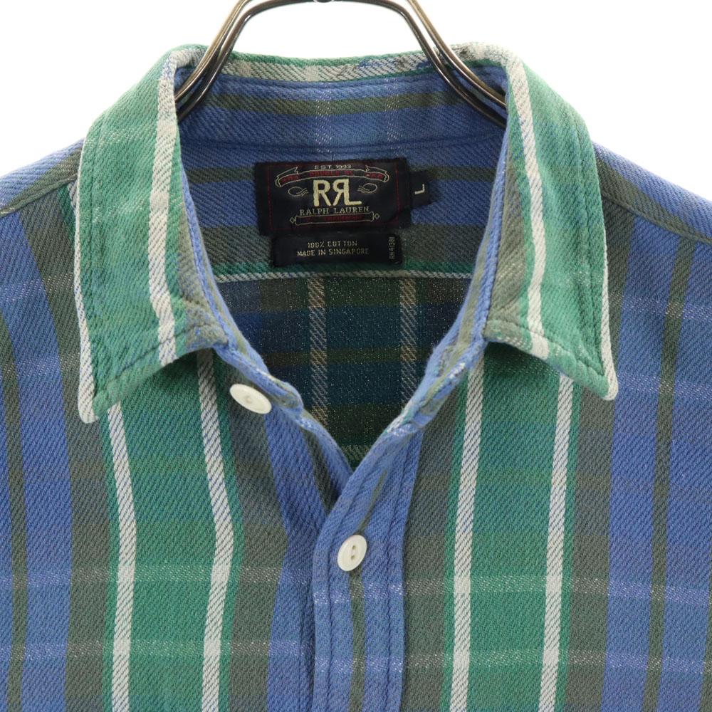 RRL 90s Initial tag Red 3 stars Old Check Pattern Long sleeve Twill Work shirt Men's Used