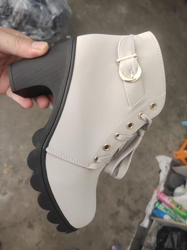 35-42 Autumn and winter new high-heeled thick-heeled women's boots lace-up short boots women's short boots Martin boots single boots