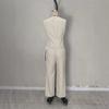 Women's Sleeveless Vest and Wide Leg Pants Set, Light Beige