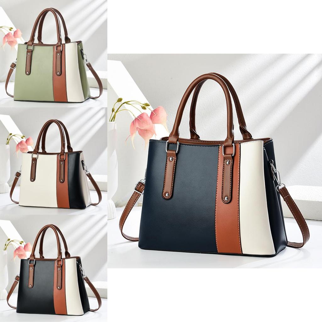 Pu Material Womens Handbag With Color Splicing Design For Daily Use