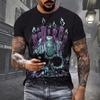 Černé tričko Lebka Pánské Punk Tričko Lebka Rock Gun Modré tričko Tričko s 3D potiskem Retro gotické pánské oblečení letní top