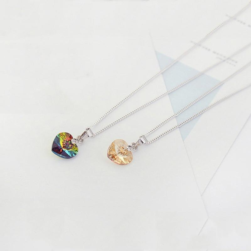 Heart Necklaces Pendant Crystals for Women Girls Gift Silver Chain Girl Jewelry