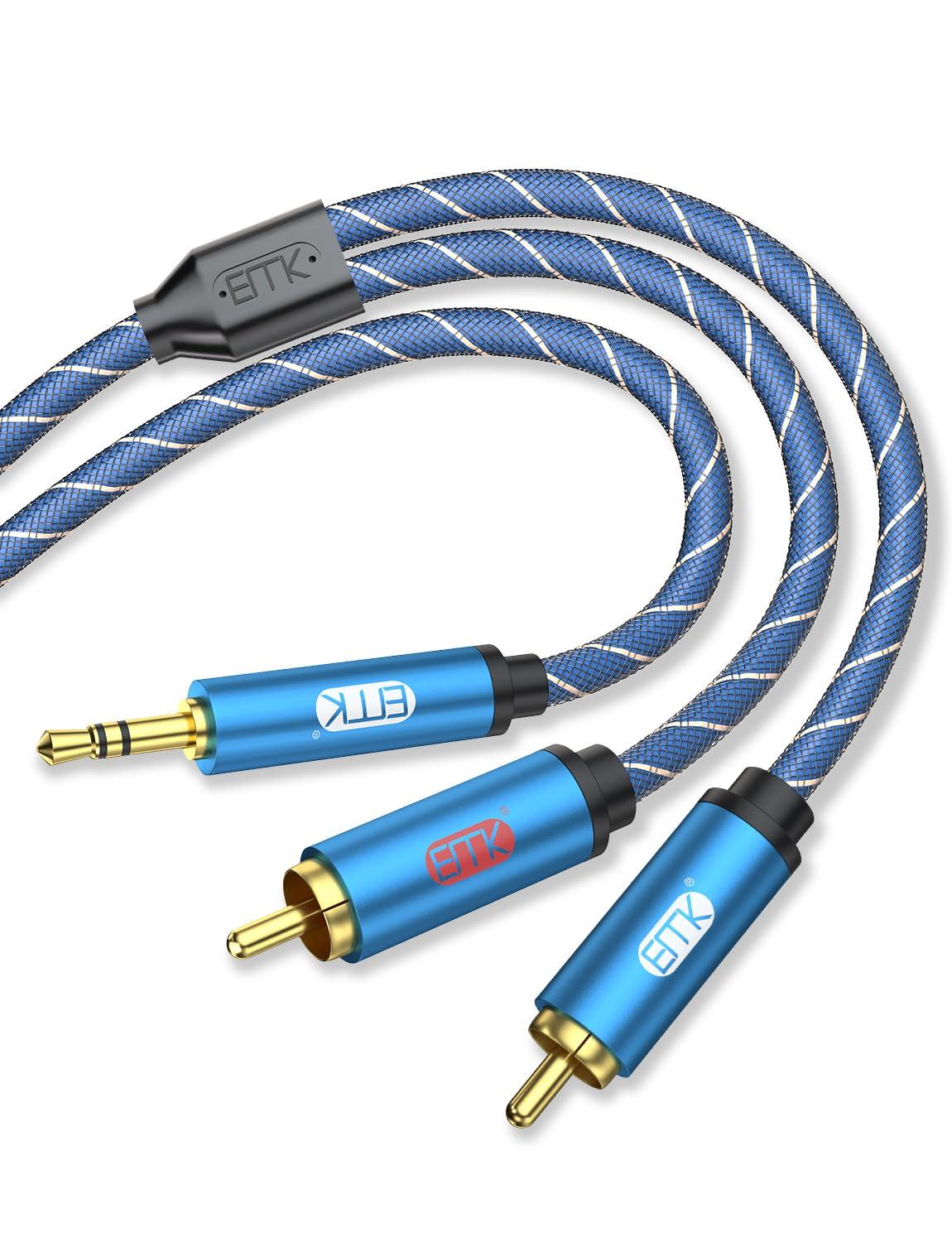 

EMK RCA до Перехідник до 2 RCA Стерео Міні-джек Перехідник RCA Стерео Аудіокабель з Міцним Нейлоновим Обплетенням для MP3 Домашнього Кінотеатру та HDTV Синій 3,5 мм Кабель, синій