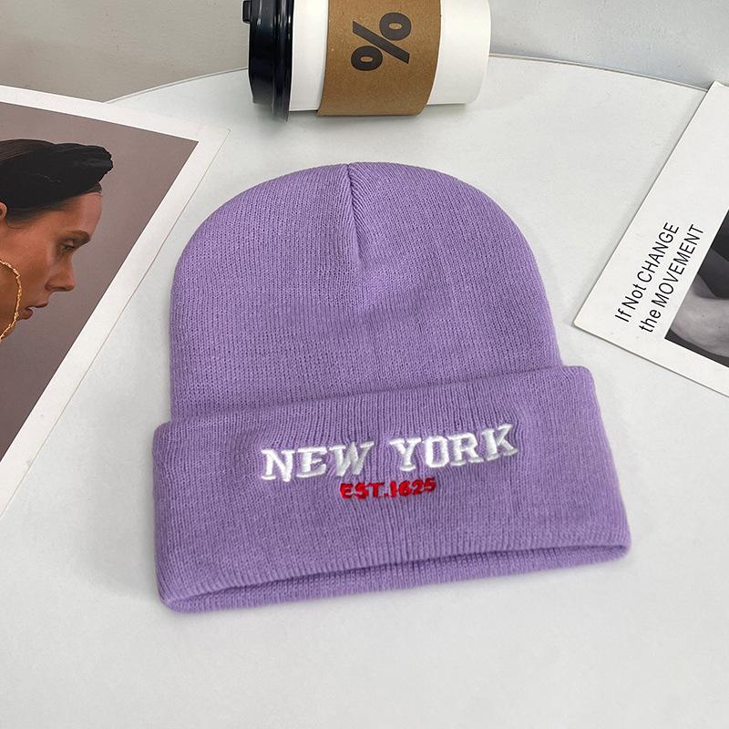 New letter embroidered wool hat for women, outdoor small H standard autumn and winter pullover hat, thermal ear protection, knitted hat for men