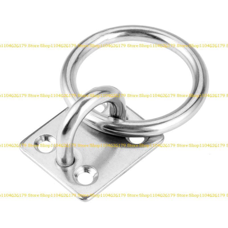 A1A2 Square Pad Eye Plate, Stainless Steel Ceiling Hooks, Suspension U Hooks Hardware Staple Hook Ring Loop with Round Ring