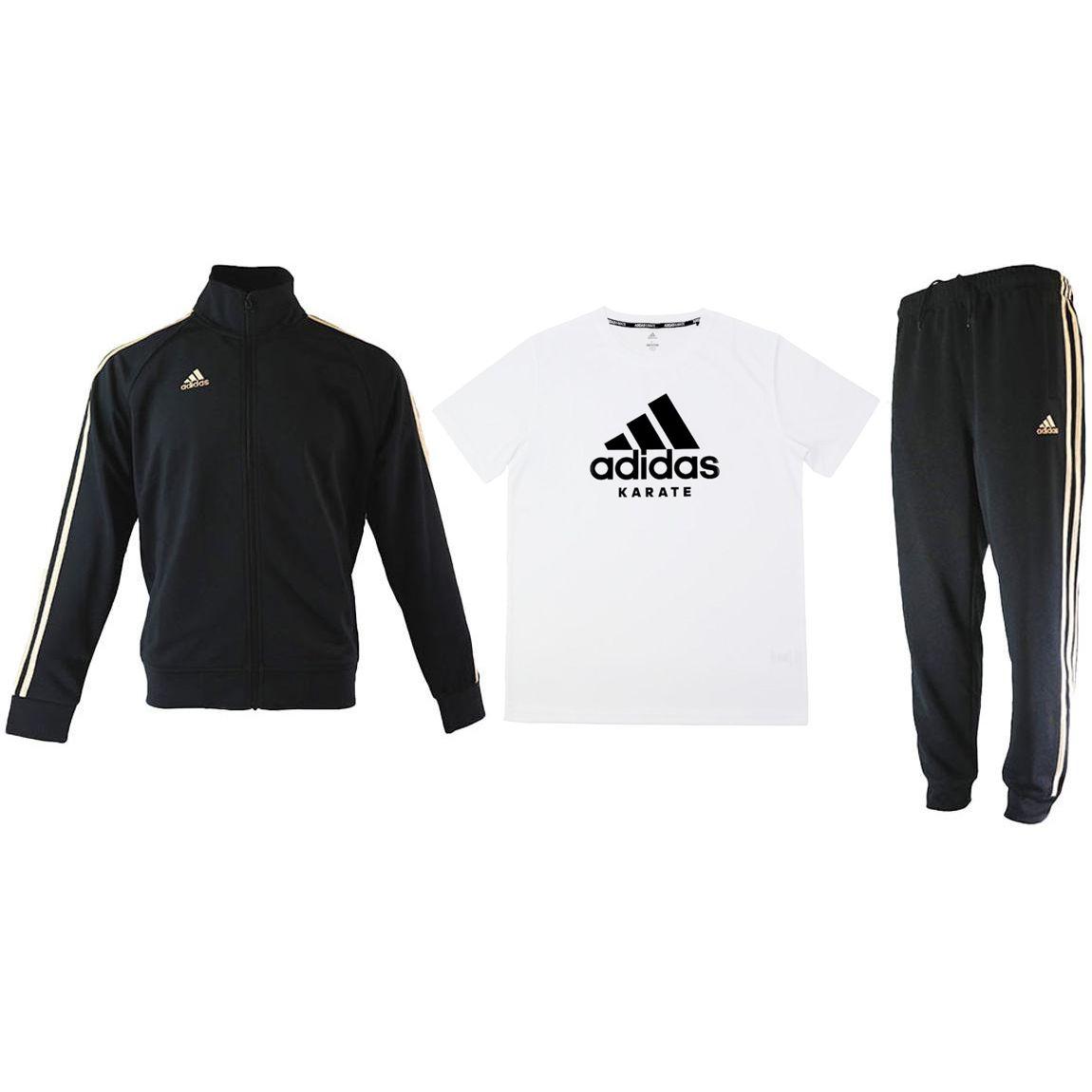 

Adidas Полосатая куртка с длинным рукавом, футболка с коротким рукавом и принтом, брюки с манжетами на шнурке, повседневный спортивный комплект для мужчин TR30JR-BG+ADICTKP-WB+TR30P1R