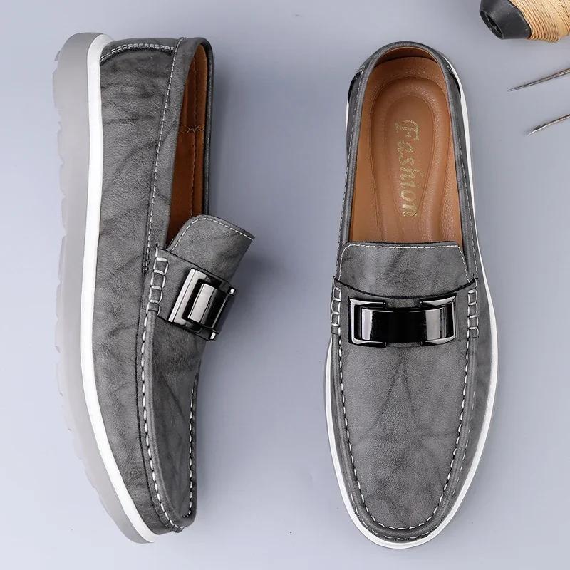 Luxury Brand Genuine Leather Shoes Men Casual Slip on Formal Dress Loafers Breathable Soft Flats for Male Non Slip Driving Flats