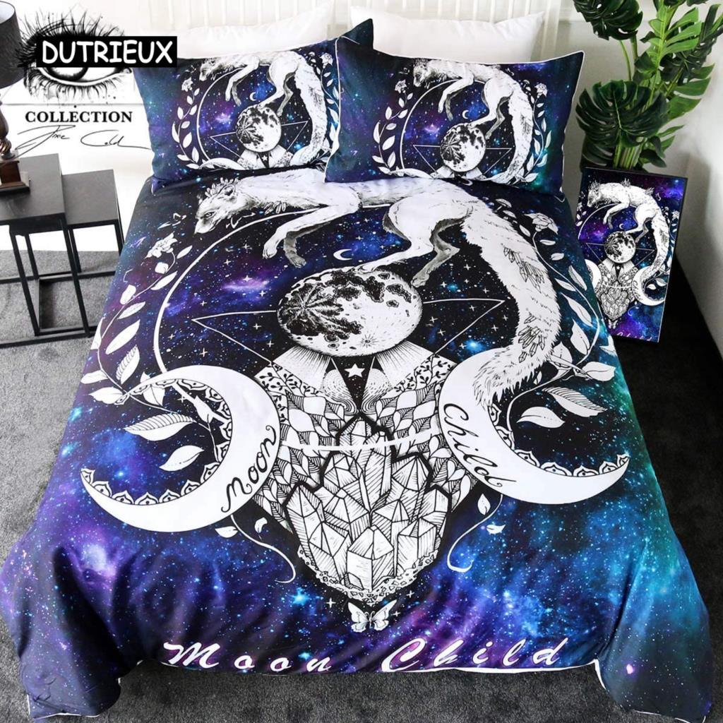 Bedding Set Colorful Skull Bedding Black Neon Skeleton Bed Cover 3 Piece Galaxy Duvet Cover Gothic Bedspread
