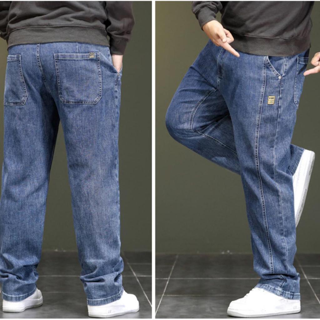 Jeans di grandi dimensioni ad alta elasticità Pantaloni larghi dritti da uomo Plus Size Jeans di nuova moda