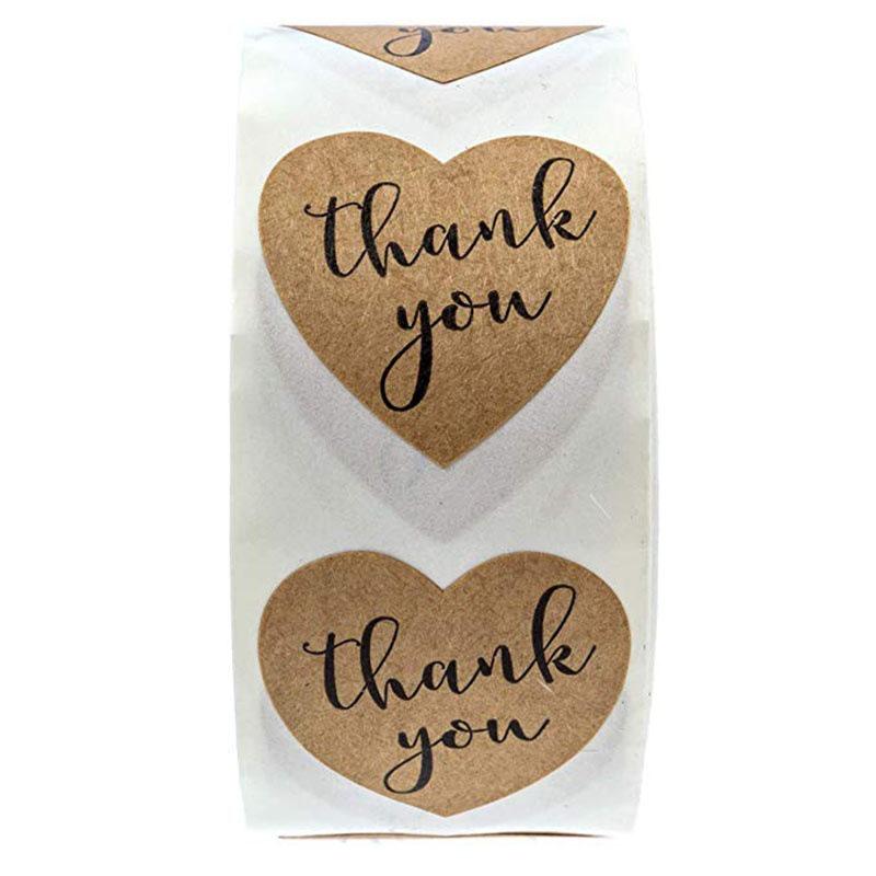 500 Heart-Shaped Kraft Paper Sealing Stickers: Thank You Gift Decorative Adhesive Labels