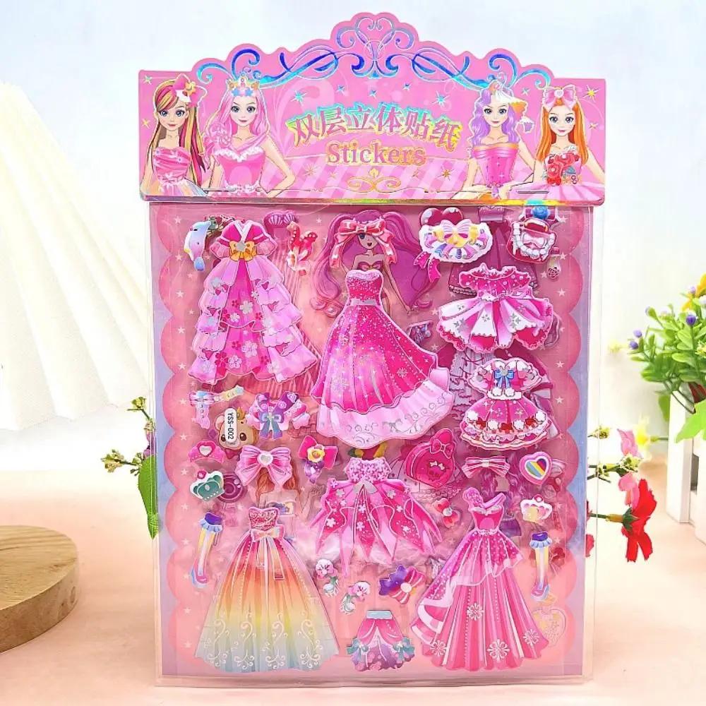 2 Sheets/Bag Waterproof Kawaii Princess Dress Up Sticker Cartoon Decorative Foam Bubble Stickers Diy Cute 3D Puffy Stickers Gift