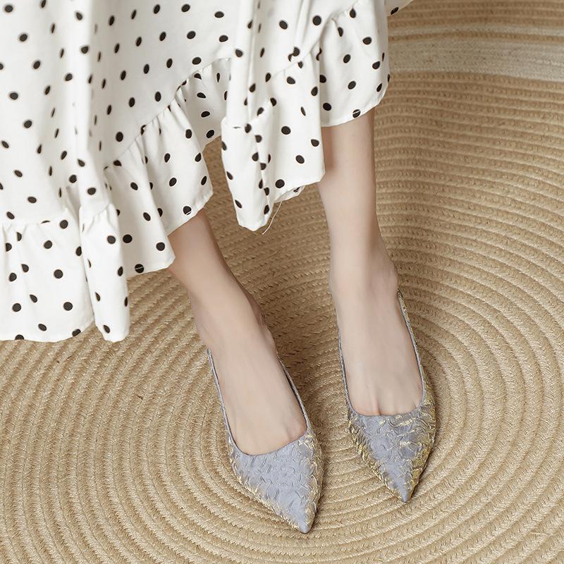 High heels stiletto new pointed temperament black work shoes women's simple small heel single shoes